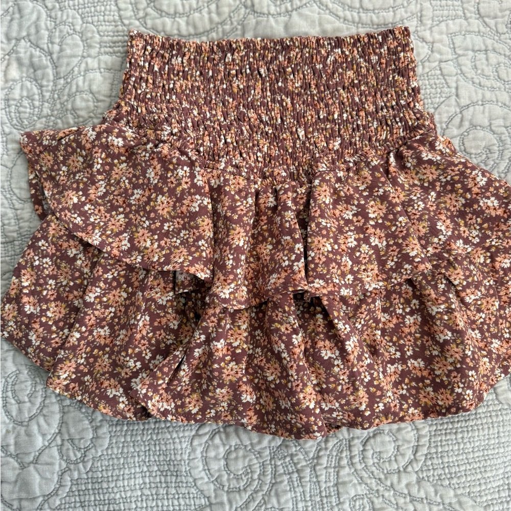 Altar'd State Floral Skater Skirt - Brown and Cream